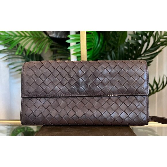 Vintage Bottega Veneta Intrecciato Brown Leather Wallet - Picture 1 of 12